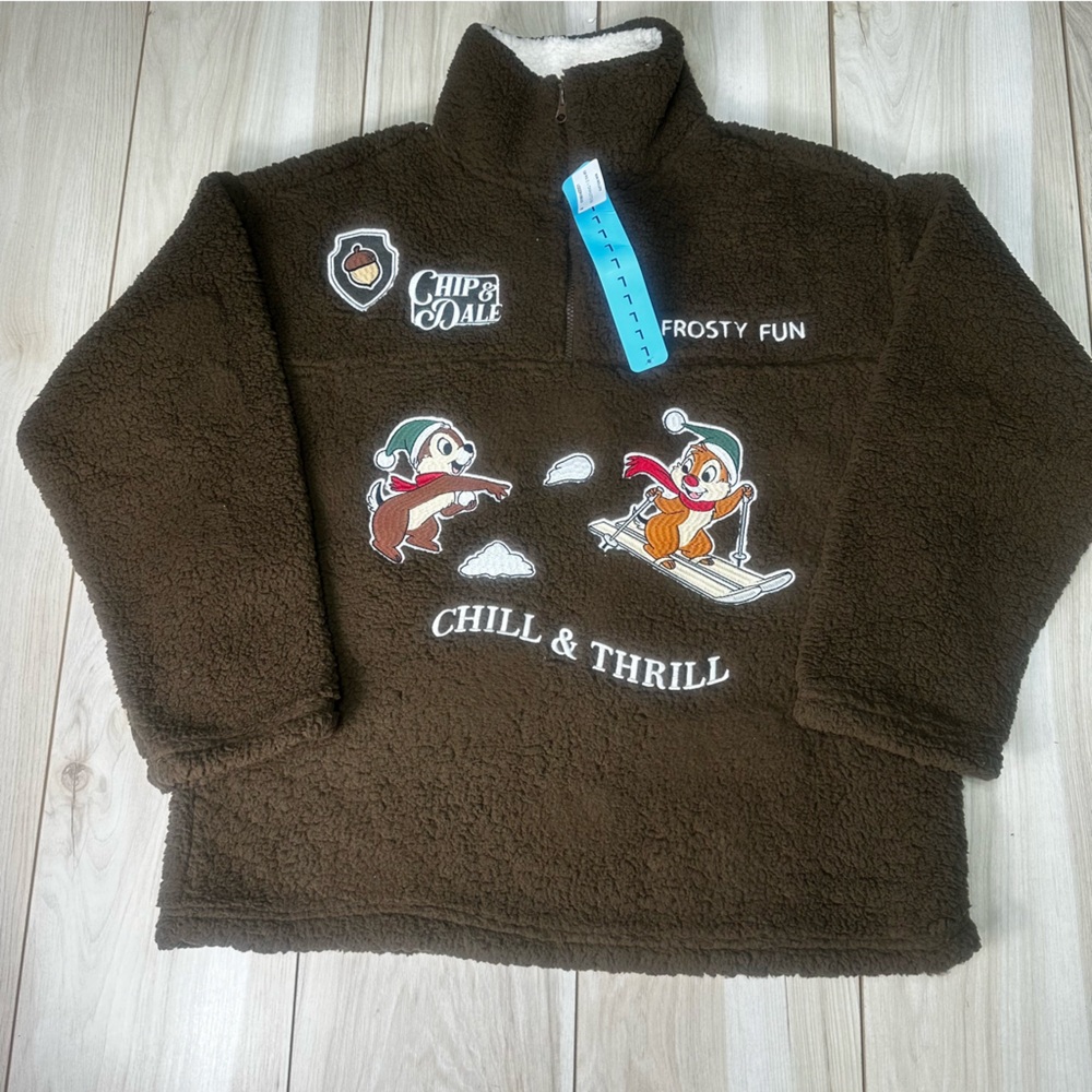 Disney CHIP & DALE Women’s Winter Sherpa Sweater Brown Size Large NEW